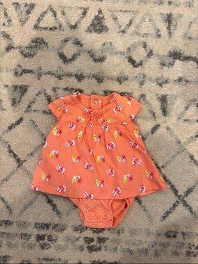 Orange Baby Dress & Onesie Set with Bird Print